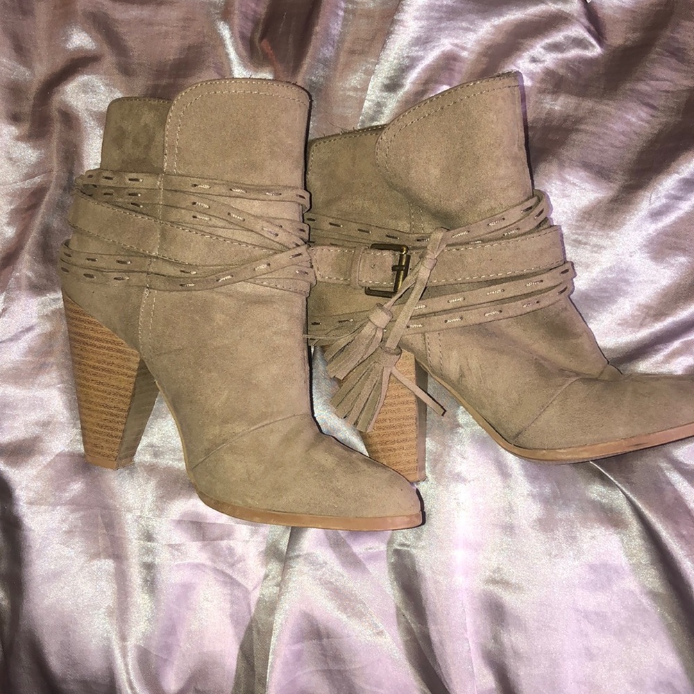 Beige bootie heels